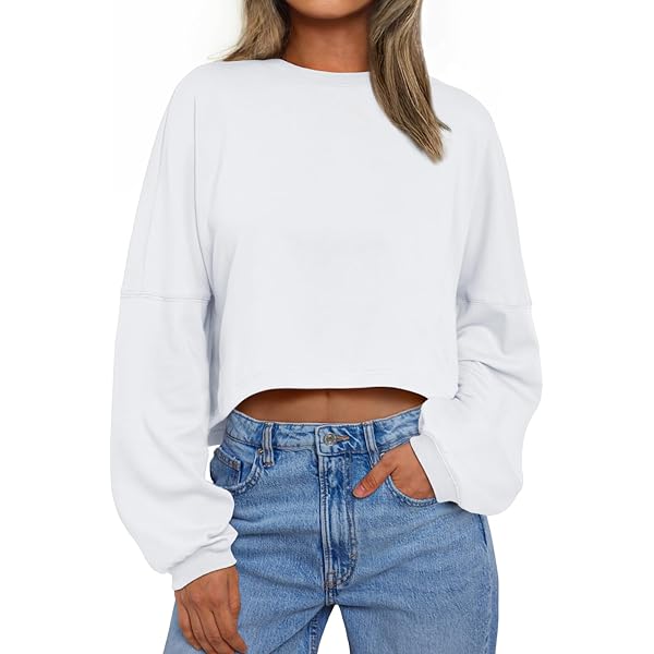 Amazhiyu Women Cropped Sweatshirt Long Sleeves Pullover Fleece